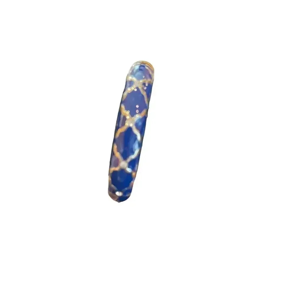 Blue and gold enamel bracelet with rhinestone detail and hinge - Picture 3 of 4